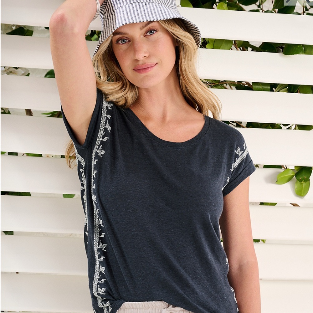 Garnet Hill Charcoal Tee with Embroidery
